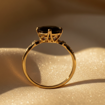 14K Yellow Gold Kite Black Onyx & Diamond Ring