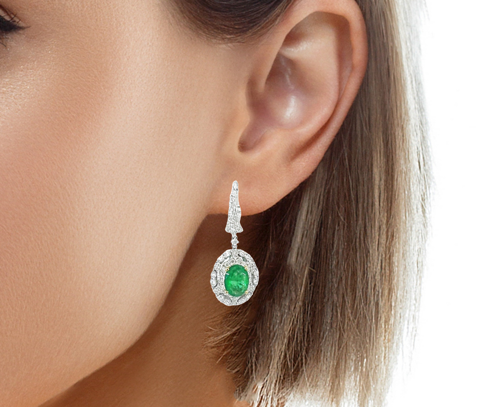 18KTT Dangle Emerald and Diamond Earrings