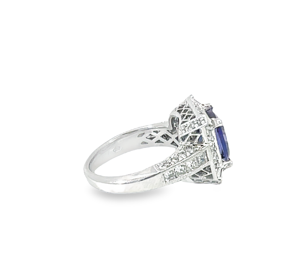 Halo Tanzanite And Diamond Ring