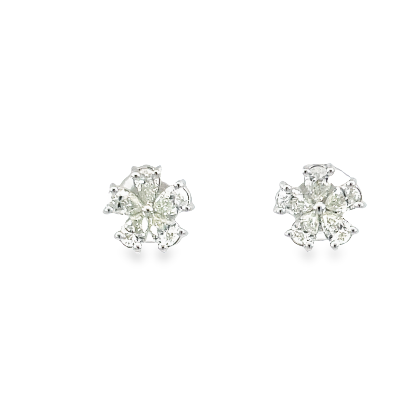 14KW Floral Shaped Pear Diamond Earrings