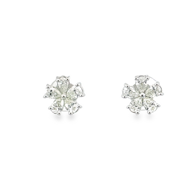 14KW Floral Shaped Pear Diamond Earrings