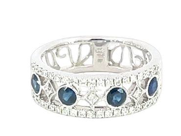 Vintage Inspired Blue Sapphire and Diamond Band