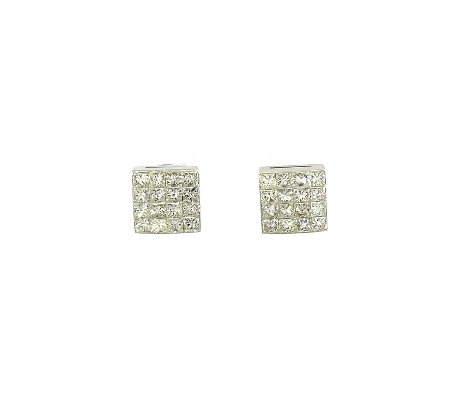 14K White Gold 2.00 CTW Invisible Set Square Diamond Earrings