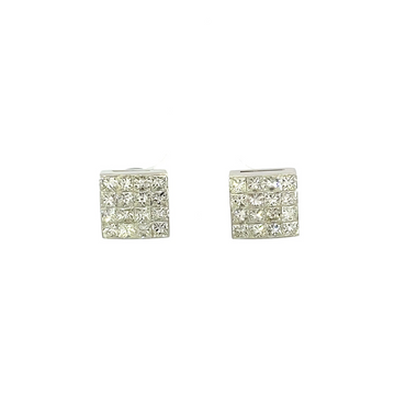 14K White Gold 2.00 CTW Invisible Set Square Diamond Earrings