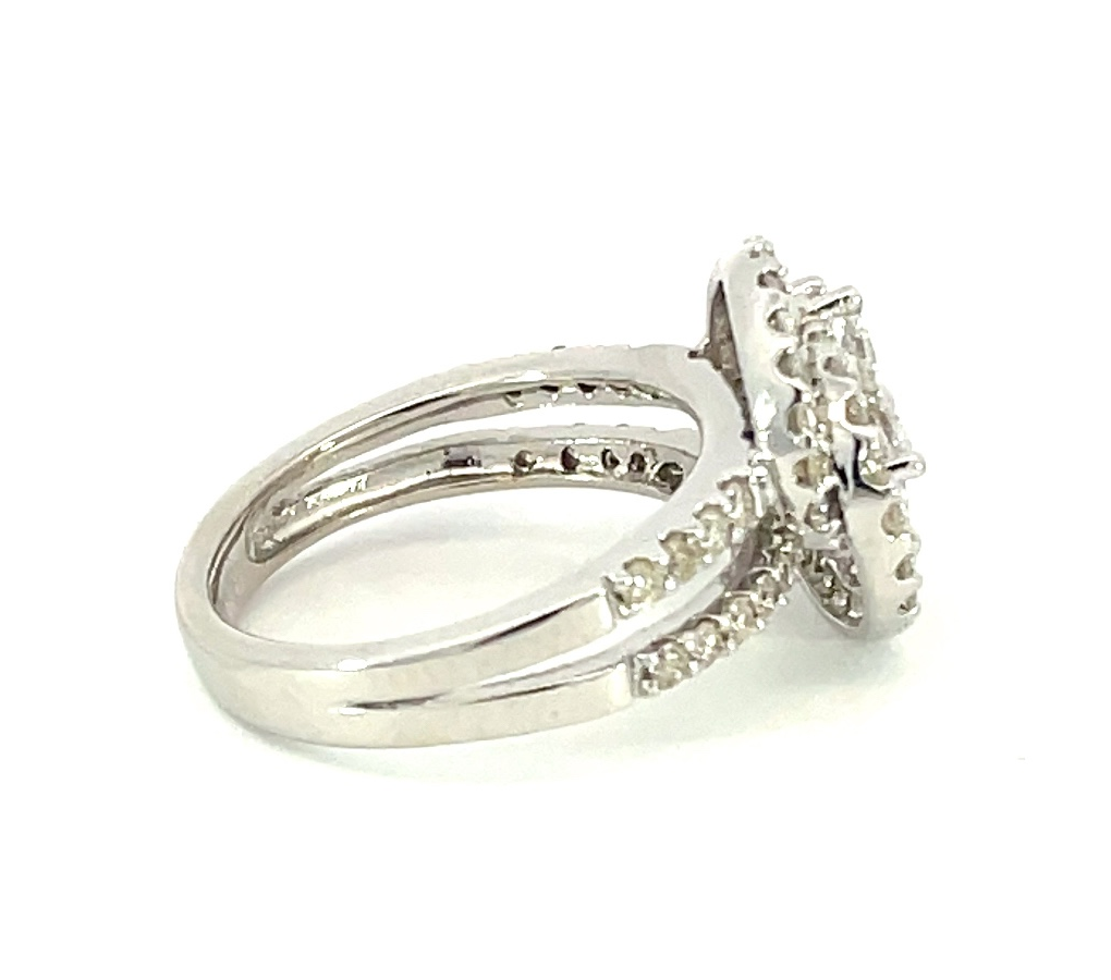 14K White Gold 1.31 CTW Floral Design Diamond Ring featuring Marquise and Round Diamonds