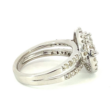 14K White Gold 1.31 CTW Floral Design Diamond Ring featuring Marquise and Round Diamonds
