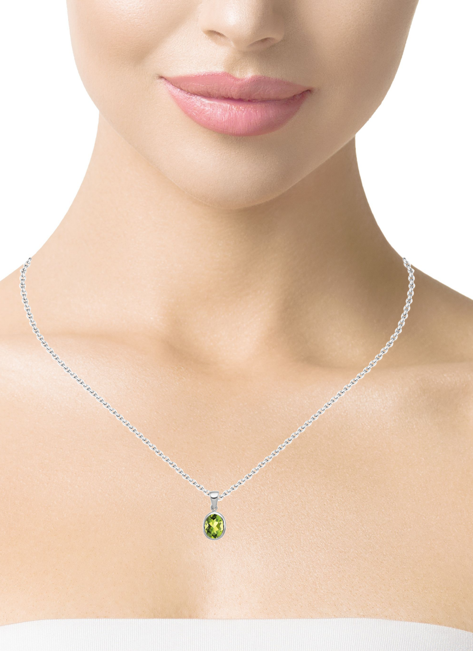 Sterling Silver Rhodium Plated Peridot Pendant