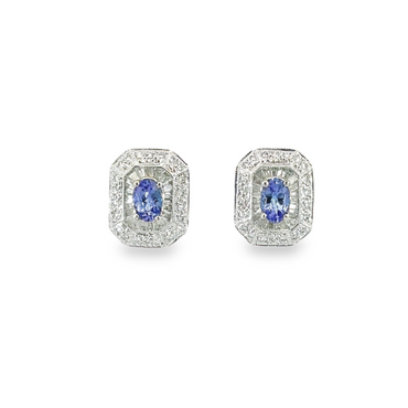 14K White Gold .86CTW Diamond & .92CTW Tanzanite Earrings