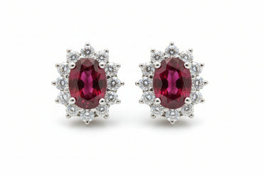 Halo Diamond and Ruby Earrings