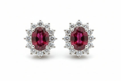 Halo Diamond and Ruby Earrings