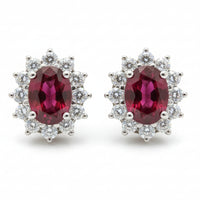 Halo Diamond and Ruby Earrings
