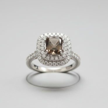 Fancy Brown & White Diamond Double Halo Ring