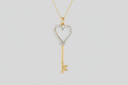 Diamond Heart Key Pendant