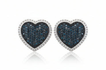 Blue Diamond Halo Heart Earring