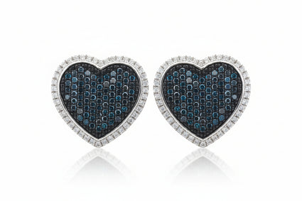 Blue Diamond Halo Heart Earring