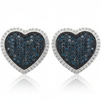 Blue Diamond Halo Heart Earring