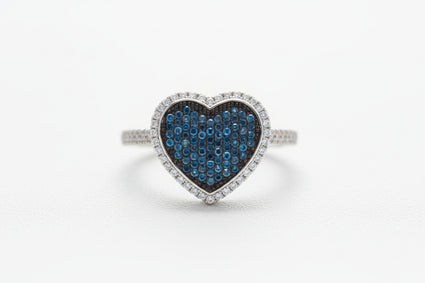 Blue Diamond Halo Heart Ring