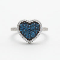 Blue Diamond Halo Heart Ring
