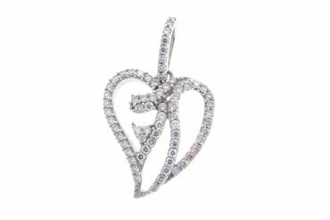 14K White Gold Intricate Ribbon Heart Pendant