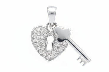 18K White Gold Heart Lock & Key Diamond Pendant (.33 CTW)