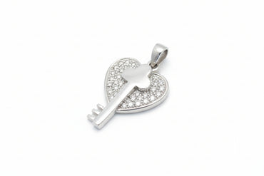 18K White Gold Heart Lock & Key Diamond Pendant (.33 CTW)