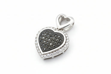 10K White Gold Black & White Diamond Heart Halo Pendant (0.16 CTW)
