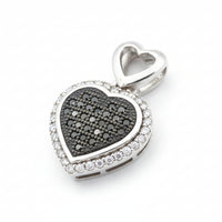 10K White Gold Black & White Diamond Heart Halo Pendant (0.16 CTW)