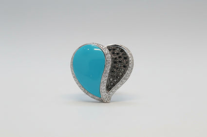 Black & White Diamond Turquoise Heart Pendant