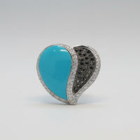 14K White Gold Heart Pendant with 0.29 CTW Black & White Diamonds and Turquoise Inlay