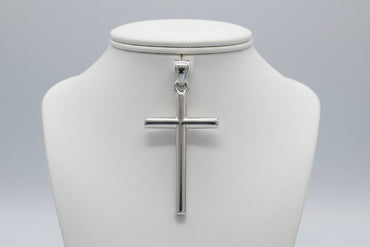 14K White Gold Polished Hollow Cross Pendant