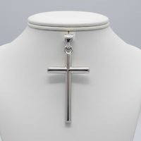14K White Gold Polished Hollow Cross Pendant