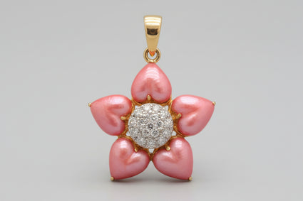 Diamond & Pink Coral Flower Pendant