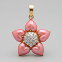 14K Yellow Gold Pink Coral & Diamond Flower Pendant