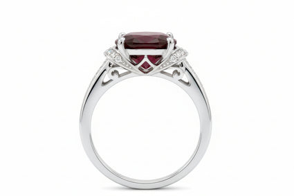 14K White Gold Oval Garnet & Diamond Filigree Ring