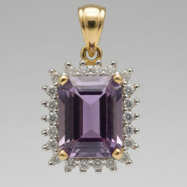 Radiant Amethyst & .18 CTW Diamond Halo Pendant