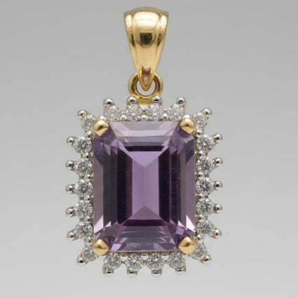 Radiant Amethyst & .18 CTW Diamond Halo Pendant