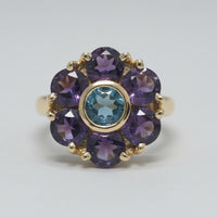 14K Amethyst and Blue Topaz Floral Pendant