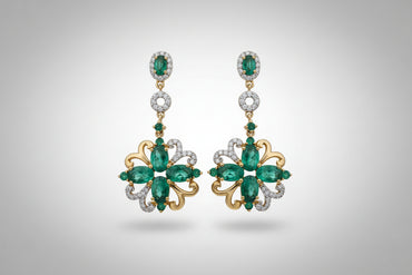 18K Yellow Gold Emerald & Diamond Drop Earrings