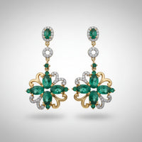 18K Yellow Gold Emerald & Diamond Drop Earrings