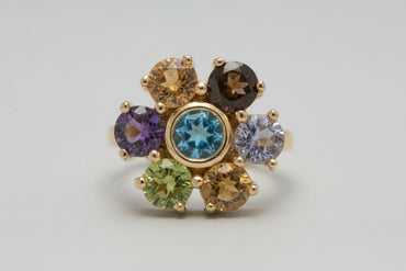 Multi-Gemstone Floral Cluster Pendant