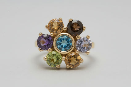 Multi-Gemstone Floral Cluster Pendant