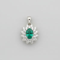18K White Gold Emerald and Diamond Pendant