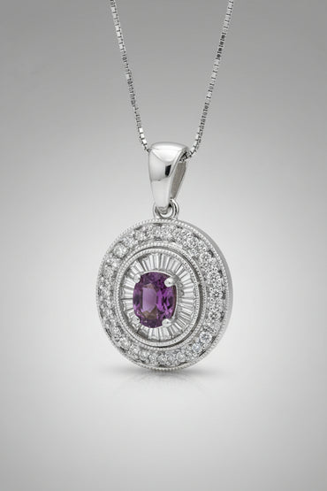 14K White Gold Pink Sapphire & Diamond Pendant