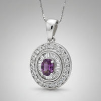 14K White Gold Pink Sapphire & Diamond Pendant