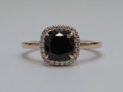 14K Rose Gold Cushion-Cut Black & White Diamond Halo Ring