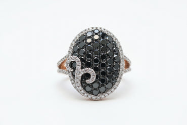 14K Rose Gold 1.89TW Black & White Diamond Filigree Statement Ring