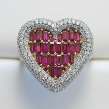 14K Rose Gold Ruby & Diamond Heart Statement Ring