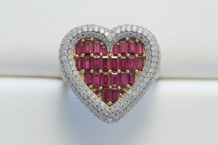 14K Rose Gold Ruby & Diamond Heart Statement Ring