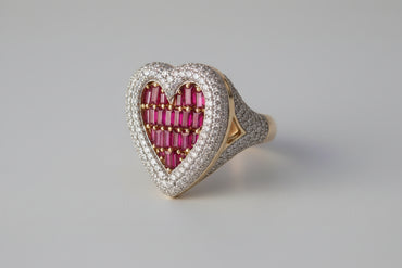 14K Rose Gold Ruby & Diamond Heart Statement Ring