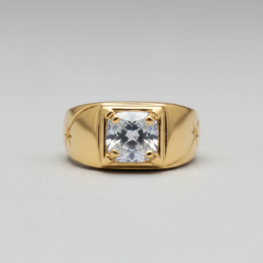 14K Gold 1.02 CTW Diamond Star-Etched Signet Ring